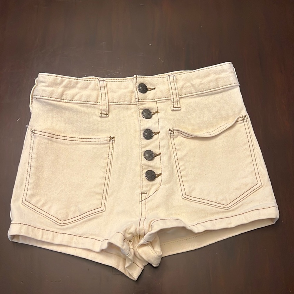We The Free White Denim High Waisted Shorts Size 25